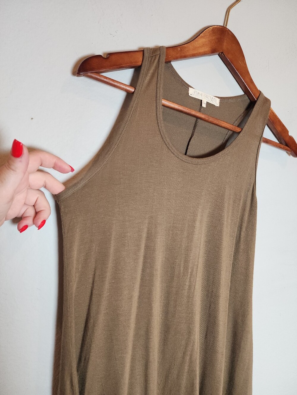 S/M Joah Brown Racer Back Tank Top Jersey Knit Stretchy Green Brown Women's - Picture 10 of 10